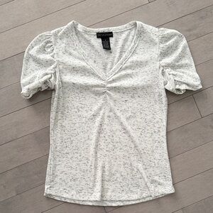 White V-Neck Puff Sleeve Top